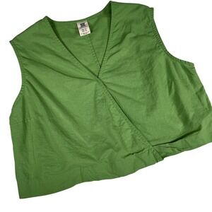 Lucy & Yak Archie Green Organic Cotton Linen Blend V Neck Cropped Vest Top US 10